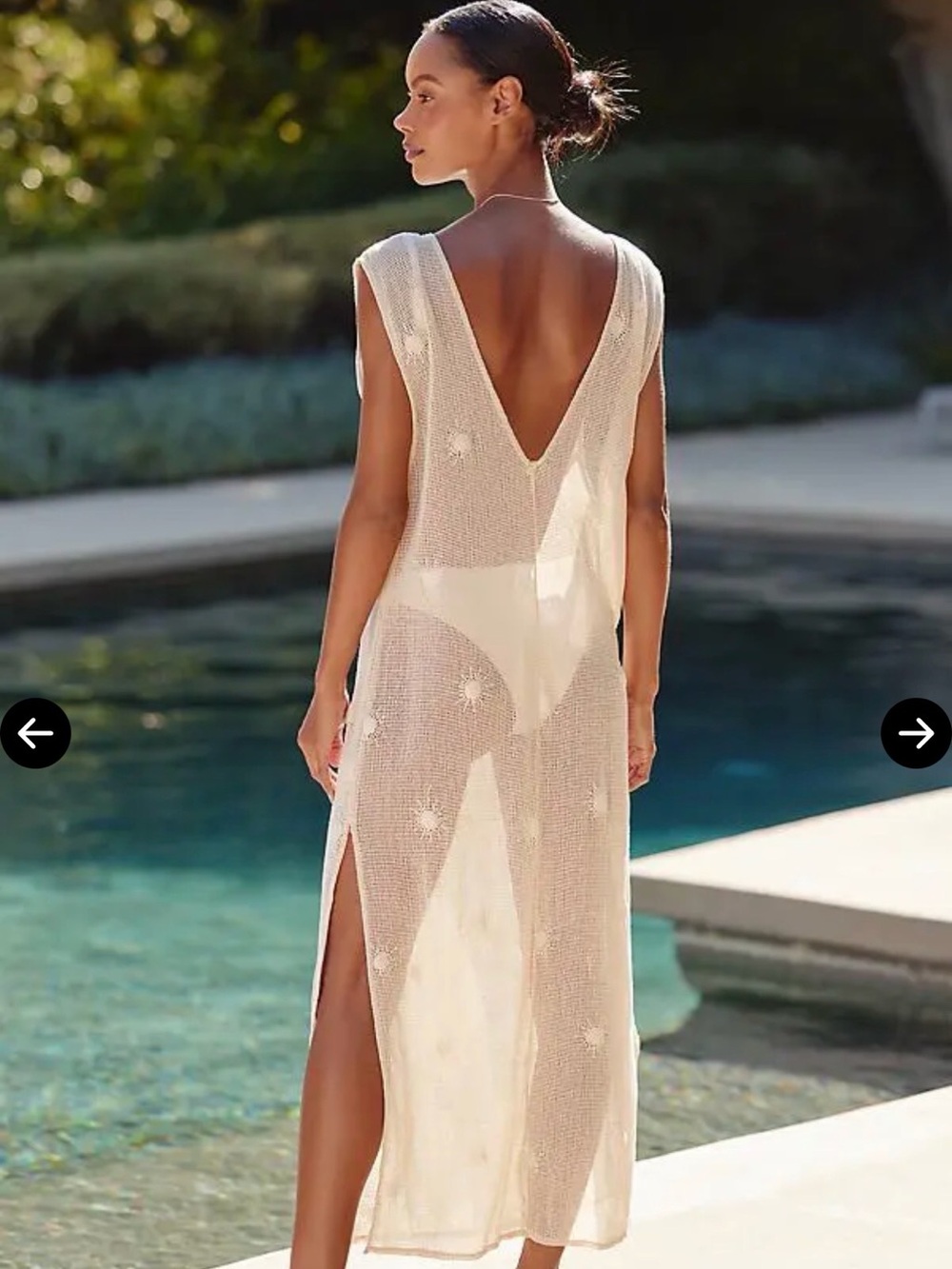 Malai Malla Sol Serena Embroidered Mesh Coverup Dress, Size Small, Ivory